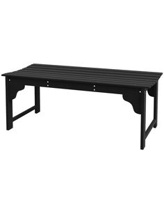 a black wooden bench with metal legs on an isolated white background