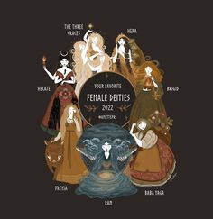 the female deities in disney's beauty and the beast, which are depicted on a black