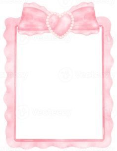 a pink frame with pearls and a bow on it's side, in the shape of a heart