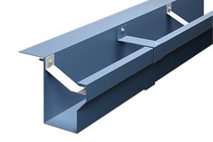 a blue shelf with two metal handles on it