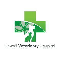 the hawaii veterinary hospital logo is green and has a dog on it's back