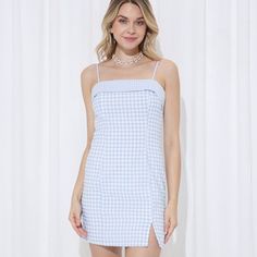 Perfect Easter Dressspaghetti Straps Are Adjustable!! This Dress Is Fully Lined And Not “See Through�”. Spring Gingham Sundress For Brunch, Spring Mini Dress With Spaghetti Straps For Picnic, Gingham Sundress For Brunch, Cute Spaghetti Strap Dress For Picnic, Cute Summer Plaid Mini Dress, Summer Gingham Sundress For Brunch, Cute Fitted Summer Plaid Dress, Blue Plaid Mini Dress For Picnic, Summer Gingham Seersucker Dresses