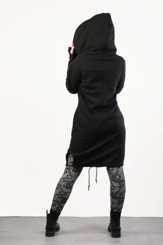 "Black Hoodie, Plus Size Clothing for Women, Black Gothic Jacket Express Shipping to the USA, UPS Courier for free Delivery 3-5 Business Days Thanks for your love for the Hoodie/Coat ♥ Let me tell You about this product... Long, zip up knit sweatshirts. Sophisticated sleeves with thumb holes which make it warm and comfortable. Sweatshirt made of: 90% cotton 10% polyester Good quality, soft fabric which stretches slightly to fit your body and is therefore very comfortable to wear. Sweatshirt sewn Black Hooded Winter Parka, Black Techwear Hooded Jacket With Drawstring Hood, Winter Black Hooded Parka, Black Techwear Parka For Fall, Black Urban Hoodie With Fleece Lining, Urban Black Hoodie With Fleece Lining, Black Long Sleeve Parka For Winter, Black Parka For Fall Streetwear, Black Long Sleeve Winter Parka