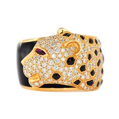 Diamond Ring Gold Type 18k Gold Color Yellow Top Height 0.63 inches Ring Size Sizable Item Weight Appx 16.6 grams Diamond Weight 1.33ct Diamond Color White Panther Ring, Diamond Ring Gold, Yellow Top, Gold Diamond Rings, Diamond Color, Ring Gold, Yellow Color, Colored Diamonds, Gold Color