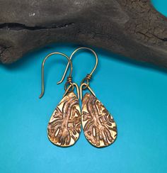 "These Nature Inspired Earrings are ALL Hand Crafted by Me in my Studio in your choice of Sterling Silver, Copper, White Copper*, or Bronze. The unique design on these earrings comes from naturally textured wood. These interesting wood patterns were created over time by Nature's own insect ecosystem, contributing to the vital function of nutrient recycling. The designs are naturally endless! Each teardrop dangle is hand sculpted from PMC Sterling, Bronze, Copper, or White Copper* Metal Clay usin Bronze Teardrop Pierced Earrings, Unique Hypoallergenic Drop Earrings, Artisan Teardrop Hypoallergenic Earrings, Artisan Hypoallergenic Teardrop Earrings, Teardrop Bronze Earrings For Gift, Bronze Teardrop Earrings For Gifting, Bronze Teardrop Earrings For Gifts, Handmade Bronze Teardrop Earrings, Artisan Teardrop Earrings As Gift