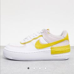 The Nike Air Force 1 Shadow Pays Homage To The Women Who Are Setting An Example For The Next Generation By Being Forces Of Change In Their Community. This Sneaker Reflects This Ethos In Its Design With Double The Swoosh, Double The Height, And Double The Force. Worn 2x-Like New Condition Yellow Sneakers With Contrast Sole, Yellow High-top Sporty Platform Sneakers, Yellow Sporty Lace-up Platform Sneakers, Sporty Yellow Lace-up Platform Sneakers, Nike Air Max Cushioned Yellow Sneakers, Nike Air Max Yellow Sneakers, Nike Yellow Sneakers With Air Max Cushioning, Yellow Low-top Nike Air Force 1, Yellow High-top Platform Sneakers For Streetwear