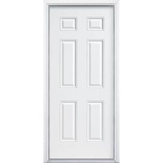 a white door with two panels and one side panel on the top, against a white background