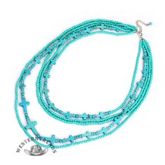 DescriptionWe're glad you've clicked on our new western jewelry as we're really into its retro vibes! The cut make this a great choice for any stylish girl.Length: necklaceMaterial: turquoise Style: western Western Style Beaded Turquoise Necklace, Bohemian Turquoise Beaded Layered Necklace, Turquoise Bohemian Beaded Layered Necklace, Western Blue Jewelry For The Beach, Turquoise Multi-strand Necklace, Turquoise Beaded Western Necklace, Western Style Blue Beaded Turquoise Necklace, Layered Cross Necklace, Layered Crosses