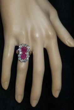 Gorgeous vintage art deco filigree 14k yellow gold natural ruby ring Circ 1920's center set two natural ruby oval shape weight 4.88ct. Size 7.5x6.8mm This stunning ruby is untreated ruby origin Africa lively,nice cut. Gorgeous red color, Side set natural round diamonds weight 1.55ct VS1-G very clean diamonds very brilliant sparkly stones. this ring is tremendously old ring circ 1920's in excellent condition. ring size 7 Resizable Retail value $10,500 net. Appraisal available Elegant Oval Lab-created Ruby For Weddings, Formal Oval Lab-created Ruby Jewelry For Weddings, Oval Lab-created Ruby Fine Jewelry For Wedding, Oval Lab-created Ruby Wedding Jewelry, Vintage Diamond Ruby Ring, Luxury Oval Rings With Rose Cut Diamonds And Ruby, Oval Lab-created Ruby Rings With Rose Cut Diamonds, Formal Jewelry With Lab-created Ruby And Accent Stones, Classic Ruby Jewelry With Rose Cut Diamonds