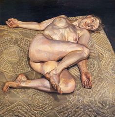 a painting of a naked man laying on a bed