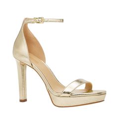 Margo Platform In Pale Gold Mfsrp: $195.00 Brand New In Box Rise To The Occasion With These Sleek Margot Platform Sandals. Meticulously Crafted From Metallic Leather, They’re Set On A Platform For Ultra-Comfortable Wear All Evening. The Barely-There Strap And Stacked Heel Will Create The Illusion Of Longer Legs. Platform Sandal Faux Leather 100% Leather Lining: Synthetic Sole: Rubber Open Toe Buckle Fastening Heel Height: 4" Heel Type: Stacked Imported Style # 49t2mrhs1m Brand New In Box Glamorous Leather Heels With Heel Loop, Gold Leather Sandals For Night Out, Glamorous Leather Closed Toe Sandals, Glamorous Leather Sandals With Round Toe, Glamorous Open Toe Leather Heels, Glamorous Leather Sandals With 4-inch Heel, Gold Platforms Heels, Party Gold Michael Kors Heels, Gold High Heel Platform Sandals