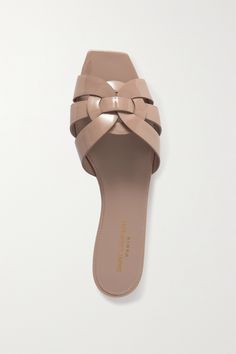 If you're a fan of SAINT LAURENT's 'Nu Pieds' slides, there's even more reason to add this pair to your wish list - the 'Beige Rose' hue pairs well with just about any color. Made in Italy from glossy patent-leather, they have signature woven straps and squared footbeds. Don't miss the black or white versions, either. Beautiful Wardrobe, St Laurent, Happy Woman, Sandals Outfit, Girly Shoes, Saint Laurent Shoes, Fashion Wishlist, White Sandals, Leather Slides