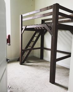 there is a loft bed with stairs in the room