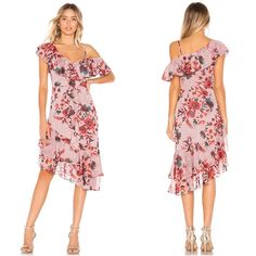 Channel Your Inner Flower Girl With The Stacy Midi Dress By Lovers + Friends. Gorgeous, Rosy Florals Cross Paths With Golden Thread Details To Make This Asymmetrical Midi An Ultra-Sweet Showstopper. Self & Lining: 100% Poly Hand Wash Cold Fully Lined Detachable Adjustable Shoulder Strap Hidden Side Zipper Closure Size Xxs Good For Size Us 0 Pit To Pit: 16" Waist: 13“ Length: 45" New With Tags But Please Note The Removable Strap Is Missing. You Can Style With Any Bikini/Bra Straps. Or I Have A Pa Caterina Dress, White Tie Dye Dress, Tan Midi Dress, Honeymoon Dress, Tencel Dress, Asymmetrical Midi Dress, Golden Thread, Friends Dresses, Pink Holiday