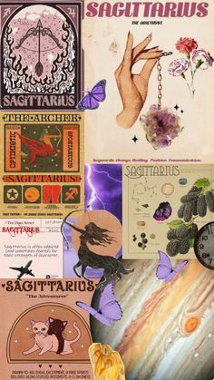 a collage of various images and text on a sheet of paper with an image of a woman's hand holding a flower