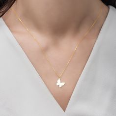 Butterfly Necklace, Butterfly Pendant, 925 Silver Butterfly Charm, 14K Gold Butterfly Jewelry, Animal Jewelry, Gifts For Her Handmade Butterfly Necklace Material: 925 Sterling Silver or 14K Gold Chain Length: 17 inches - (45cm) / 19 inches - (50cm) / 21 inches - (55cm) Chain Style: Cable Colour: Rose - Silver - Gold Pendant Size: 1,21cm X 1,26cm Minimalist Butterfly Pendant We Are a Jewelry Manufacturer, We Do Wholesale Click the link below for similars: https://www.etsy.com/shop/Dzgsilver?ref=s Sterling Silver Butterfly Charm Necklace, Sterling Silver Jewelry With Butterfly Charm In Yellow Gold, Sterling Silver Yellow Gold Jewelry With Butterfly Charm, Yellow Gold Sterling Silver Jewelry With Butterfly Charm, Fine Jewelry 14k Stamped Charm Necklace, Stamped 14k Fine Jewelry Charm Necklace, White Butterfly Charm Jewelry For Anniversary, Yellow Gold Sterling Silver Necklaces With Butterfly Charm, Yellow Gold Sterling Silver Necklace With Butterfly Charm