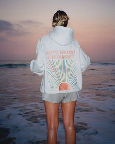 "Let's Watch the Sunset" Oversized Lux Hoodie in Heather Gray Dandy Worldwide, Sunset Hoodie, Enjoy The Moment, Watch The Sunset, Warm Hug, Birthday Wishlist, Embroidered Hoodie, The Sunset, Oversize Hoodie