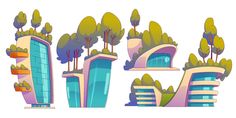 an image of some buildings with trees on top