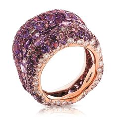 Fabergé Jewelry - Emotion 18K Rose Gold White Diamond & Purple Gemstone Encrusted Chunky Ring | Manfredi Jewels Purple Ring, Purple Rings, White Diamond Ring, Purple Sapphire, Pink Ring, Multi Stone, White Rose Gold, Looks Vintage, Diamond Gemstone