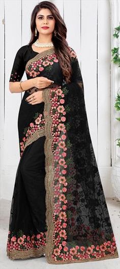 Black and Grey color Saree in Net fabric with Embroidered, Resham, Stone, Thread, Zari work Black Semi-stitched Embroidered Fabric With Pallu, Black Embroidered Fabric With Traditional Drape Dupatta, Black Lehenga With Floral Embroidery For Diwali, Black Floral Embroidered Lehenga For Diwali, Black Traditional Wear With Intricate Embroidery For Wedding, Black Saree With Intricate Embroidery For Diwali, Semi-stitched Black Blouse Piece With Intricate Embroidery, Black Semi-stitched Blouse Piece With Intricate Embroidery, Black Fitted Saree With Intricate Embroidery