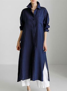 Comfy Maxi Dress, Navy Blue Midi Dress, Dresses Casual Winter, Cotton Linen Dresses, Cotton Shirt Dress, Maxi Dress Navy, Navy Midi Dress, Shirt Dress Casual, Solid Color Shirt