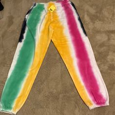 Nwt Sz Xxl Tie-Dye Joggers Yellow Casual Sweatpants For Spring, Casual Yellow Sweatpants For Spring, Yellow Casual Spring Sweatpants, Casual Stretch Multicolor Sweatpants, Casual Loungewear Bottoms With Color Block, Casual Color Block Loungewear Bottoms, Multicolor Sweatpants For Spring Loungewear, Sporty Multicolor Loungewear Bottoms, Yellow Sweatpants For Loungewear In Spring