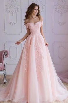 Medieval Wedding Dress, Prom Dresses Pink, Lace Prom Dresses, Lace Applique Wedding Dress, Pink Wedding Dresses, Gowns Prom, Senior Prom, Cute Prom Dresses