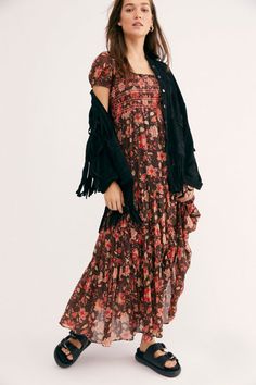 Nuuly | Dresses Bohemian Short Sleeve Midi Dress For Fall, Fall Bohemian Maxi Dress With Short Sleeves, Bohemian Short Sleeve Maxi Dress For Fall, Fall Bohemian Short Sleeve Maxi Dress, Hot Topic Clothes, Getaway Dress, Fall Floral Dress, Punk Rock Outfits, Scene Outfits