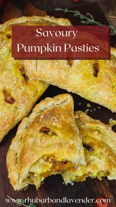 savory pumpkin pasties on a cutting board with text overlay saying savory pumpkin pasties