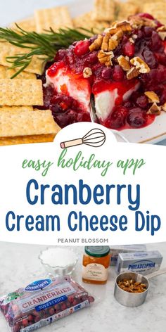 cranberry cream cheese dip with crackers on the side