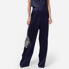 Arcadia Pant in Eclipse Blue from Cami NYC Elegant Relaxed Fit Blue Bottoms, Elegant Blue Relaxed Fit Bottoms, Blue Wide-leg Evening Bottoms, Blue Wide Leg Evening Bottoms, Evening Wide Leg Blue Bottoms, Blue Wide Leg Bottoms For Evening, Blue Straight Leg Evening Bottoms, Blue Wide-leg Pull-on Pants, Blue Wide Leg Pants For Evening