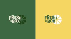 two logos for fresh in box, which are green and yellow with the words fresh in box