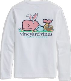 White Crew Neck Top For Easter, Casual White Easter Tops, Playful White Long Sleeve T-shirt, Casual White Tops For Easter, Playful White Tops For Easter, Vineyard Vines Logo, Vineyard Vines Pullover, Vineyard Vines Long Sleeve, Vineyard Vines Shirts