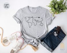 Cute Travel Shirt, Adventure Shirt, World Map Travel Shirt, World Traveler Gift Shirt, Road Trip Shirt Travel T Shirts Ideas, Casual Short Sleeve Travel Tops, Casual Short Sleeve Tops For Travel, Summer Travel Graphic Tee Tops, Summer Travel Crew Neck Tops, Graphic Tee With Crew Neck For Travel, Summer Crew Neck Tops For Travel, Crew Neck Tops For Summer Travel, Casual Graphic Print Travel Shirt