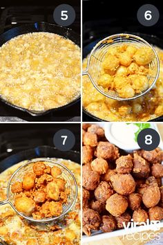 the steps to make tater tots are shown