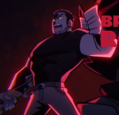 an animated image of a man holding a baseball bat in his right hand and the words brain power on it