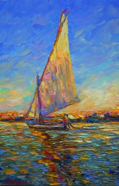 a painting of a sailboat on the water