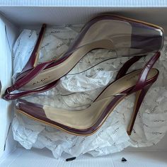 Brand New Never Worn. Aldo Wine Color Clear Front High Heels Size 7.5 Wine Color, Gorgeous Shoes, Aldo Shoes, Wine Colored, Shoes Womens, Color Purple, Shoes Women Heels, Shoes Heels, High Heels