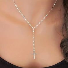 Simple Yet Beautiful Y-Shaped Cross Necklace One Size White Goldtone Comes In Gift Box Elegant Adjustable Cross Necklace With Clavicle Chain, Elegant Cross Lariat Necklace As A Gift, Cross Lariat Necklace Gift, Elegant Adjustable Clavicle Chain Cross Necklace, Party Cross Necklace With Clavicle Chain, Party Clavicle Cross Necklace, Party Cross-shaped Clavicle Chain Necklace, Elegant Cross Lariat Necklace For Gift, Elegant Cross Lariat Necklace Gift