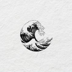 the great wave is depicted in this black and white illustration