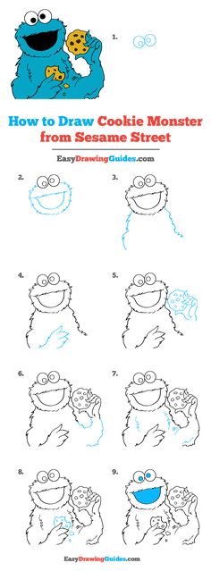 how to draw cookie monster from sesame's step - by - step instructions for kids