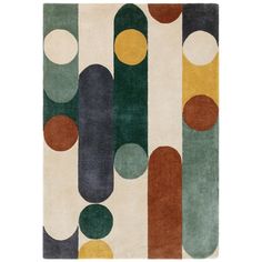 an area rug with various colored circles on it