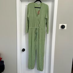 Nwt Roller Rabbit Jumpsuit Size Large Green V-neck Jumpsuit For Loungewear, Spring Long Sleeve Jumpsuits And Rompers For Lounging, Long Sleeve Tie Waist Jumpsuits And Rompers For Loungewear, Long Sleeve Jumpsuit With Tie Waist For Loungewear, Long Sleeve Tie Waist Jumpsuits For Loungewear, Green Jumpsuits And Rompers For Spring Loungewear, Tie Waist Overall Jumpsuits And Rompers For Loungewear, Loungewear Jumpsuits And Rompers With Tie Waist, Tie Waist Jumpsuits And Rompers For Loungewear