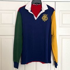 Offering This Amazing Four Color Long Sleeve Polo Featuring A Stunning Polo Ralph Lauren Insignia Gold, Crimson, Navy, Hunter Green Men’s Size Medium But Could Be Worn As Unisex 100% Cotton Never Worn In Excellent Condition Preppy, Collegiate, Ivy League, Fall, Gameday, Game Day Cotton Color Block Collared Top, Fitted Cotton Color Block Shirt, Fitted Cotton Shirt With Color Block, Classic Multicolor Long Sleeve Tops, Fitted Multicolor Polo Collar Top, Classic Multicolor Fall Top, Classic Multicolor Tops For Fall, Multicolor Cotton Polo Collar Top, Ivy League