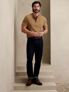 Rugged Slub Henley | Banana Republic Men Fashion Casual Outfits Summer, Henley Mens Outfit, Mens Henley Outfit, Henley Shirt Men's Outfits, 30 Year Old Mens Fashion, Mens Professional Fashion, Male Teacher Outfits, Trending Mens Fashion, Henley Shirt Men's