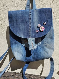 Small beautiful backpack,  handmade from old jeans, perfect for everyday,  Made with love Denim Everyday Backpack, Daily Denim Backpack, Denim Backpack With Pockets For Everyday Use, Denim Blue Backpack With Pockets, Everyday Denim Standard Backpack, Denim Blue Cotton Backpack For Daily Use, Casual Handmade School Backpack, Denim Blue Cotton Backpack For Everyday Use, Handmade Casual Backpack For Everyday Use