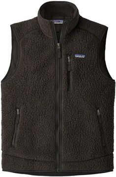 Patagonia kept it nostalgic in this classic Retro Pile Vest. Built with quality, environmentally-friendly materials, this vest is timeless. Black Vest For Hiking In Fall, Casual Sleeveless Midweight Vest, Black Outdoor Vest With Fleece Lining, Casual Midweight Sleeveless Vest, Outdoor Black Vest With Fleece Lining, Casual Hiking Vest With Fleece Lining, Black Casual Patagonia Outerwear, Casual Black Patagonia Outerwear, Patagonia Casual Black Outerwear