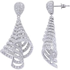 18K White Gold 5.90 Carat Diamond Spiral Drop Earrings Elegant White Gold Spiral Earrings, Diamond Centerpiece, White Gold Diamond Earrings, Special Occasion Jewelry, Diamond Birthstone, White Gold Set, Luxury Earrings, Spiral Earrings, Spiral Design