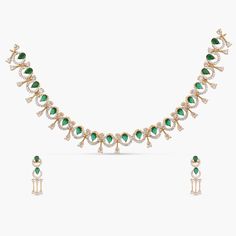 Amara Green CZ Necklace Set Choker Pendant, Length Necklace, Kundan Earrings, Kids Necklace, Cz Necklace, Cz Earrings, Enamel Earrings, Antique Earrings, Sophisticated Design