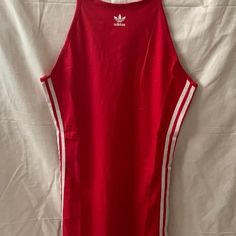 Adidas Women's Adicolor Classics Tight Summer Dress *New With Tags *Size Large *Slim, Stretch Fit *Better Scarlet Red With Adidas Classic White 3-Stripes Side Detail *High Neckline *Open Back *Spaghetti Shoulder Straps *Materials: Cotton, Spandex Summer Stretch Adidas Dresses, Adidas Sporty Summer Dresses, Sporty Adidas Summer Dresses, Casual Red Stretch Bodycon Dress, Adidas Fitted Mini Dress, Fitted Adidas Mini Dress, Adidas White Dress For Spring, White Adidas Dress For Spring, White Casual Adidas Dress